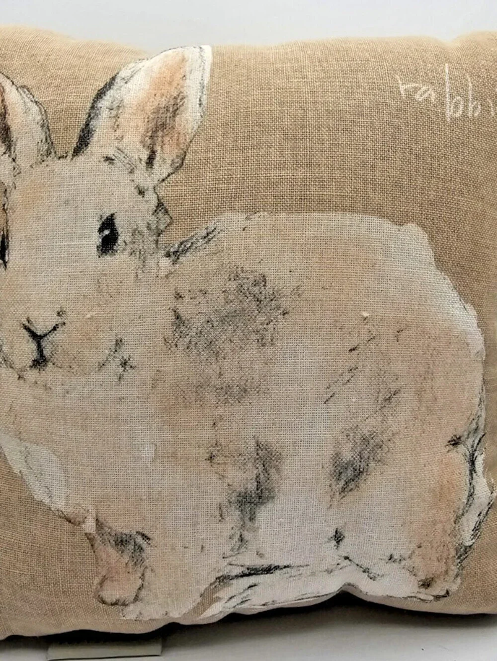 POTTERY BARN Watercolor Bunny Pillow EASTER/SPRING Linen Blend with White Rabbit